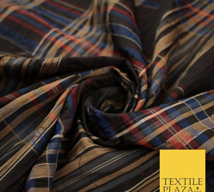 Multicolour Faux Silk Taffeta Check Tartan Dress Fabric 62" 10375