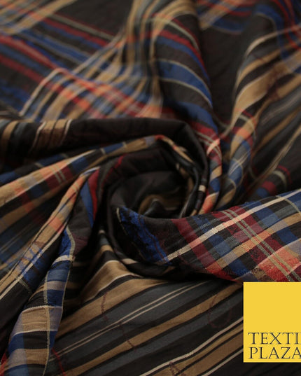 Multicolour Faux Silk Taffeta Check Tartan Dress Fabric 62" 10375
