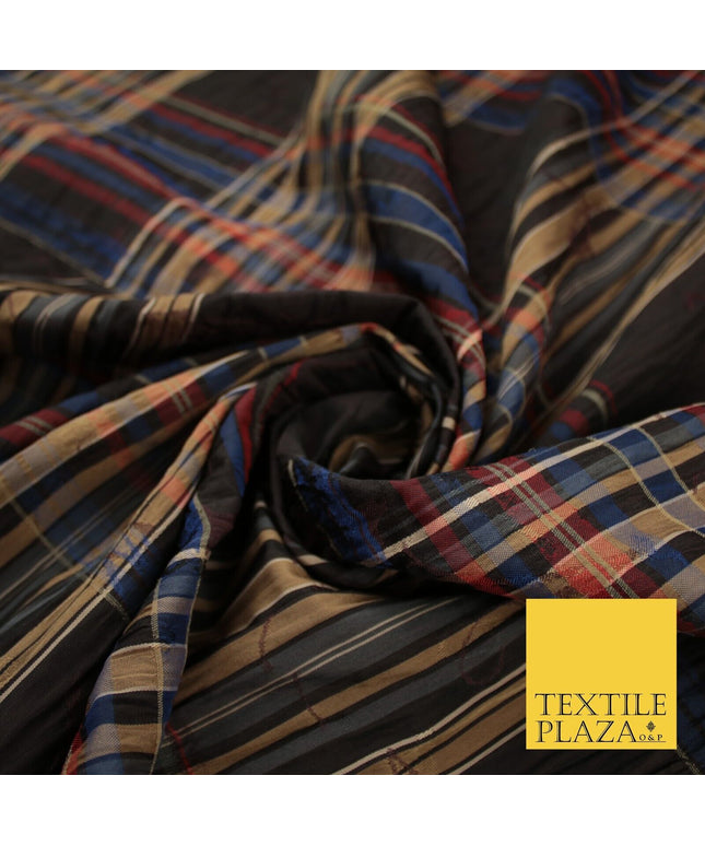 Multicolour Faux Silk Taffeta Check Tartan Dress Fabric 62" 10375