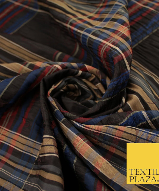 Multicolour Faux Silk Taffeta Check Tartan Dress Fabric 62" 10375
