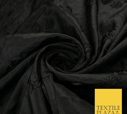 Black Ribbon Applique 3D Embroidered TAFFETA Fabric Dress Material 56" 10376