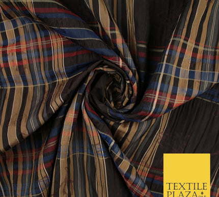 Multicolour Faux Silk Taffeta Check Tartan Dress Fabric 62" 10375
