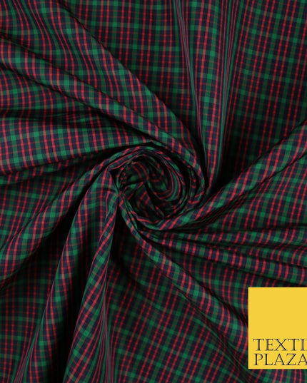 Red, Green and Blue Faux Silk Taffeta Check Tartan Dress Fabric 59" 10358