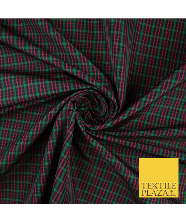 Red, Green and Blue Faux Silk Taffeta Check Tartan Dress Fabric 59" 10358