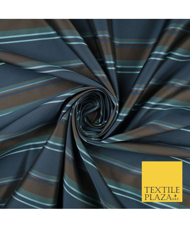 High Quality Blue & Rust Striped Faux Silk Taffeta Dress Fabric 59" 10361