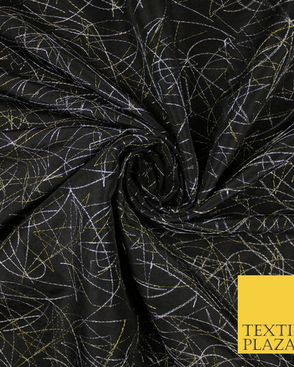 High Quality Black Artsy Fine Line Faux TAFFETA SILK Fabric Dress Craft 59"10360