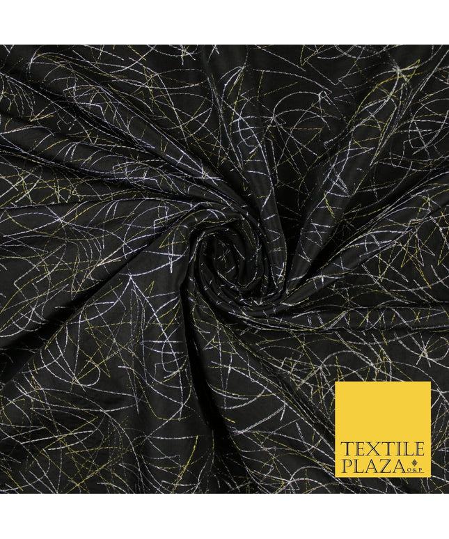 High Quality Black Artsy Fine Line Faux TAFFETA SILK Fabric Dress Craft 59"10360