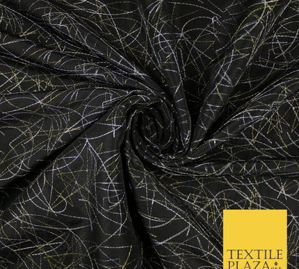 High Quality Black Artsy Fine Line Faux TAFFETA SILK Fabric Dress Craft 59"10360