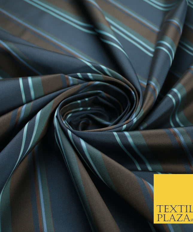 High Quality Blue & Rust Striped Faux Silk Taffeta Dress Fabric 59" 10361