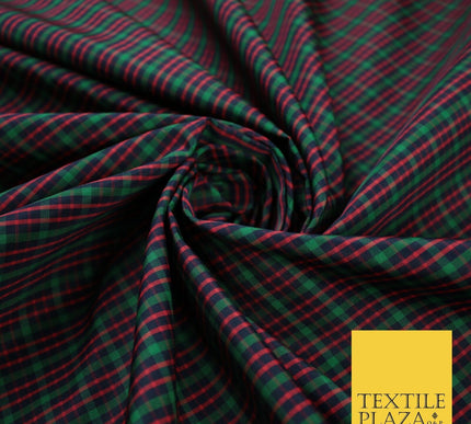 Red, Green and Blue Faux Silk Taffeta Check Tartan Dress Fabric 59" 10358