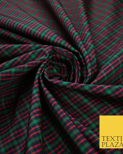 Red, Green and Blue Faux Silk Taffeta Check Tartan Dress Fabric 59" 10358
