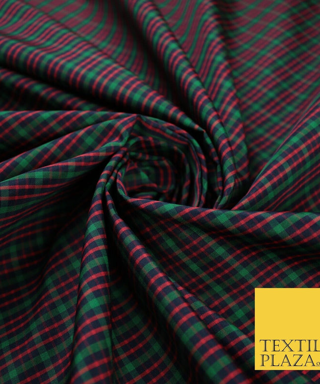 Red, Green and Blue Faux Silk Taffeta Check Tartan Dress Fabric 59" 10358