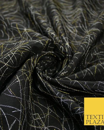 High Quality Black Artsy Fine Line Faux TAFFETA SILK Fabric Dress Craft 59"10360