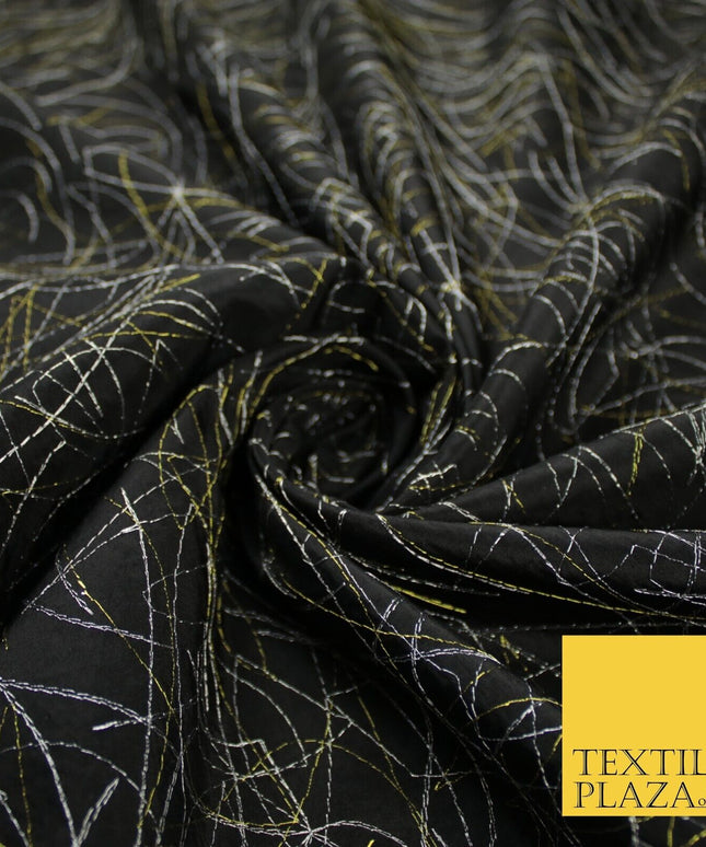 High Quality Black Artsy Fine Line Faux TAFFETA SILK Fabric Dress Craft 59"10360