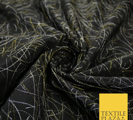 High Quality Black Artsy Fine Line Faux TAFFETA SILK Fabric Dress Craft 59"10360