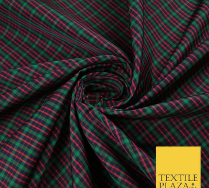 Red, Green and Blue Faux Silk Taffeta Check Tartan Dress Fabric 59" 10358