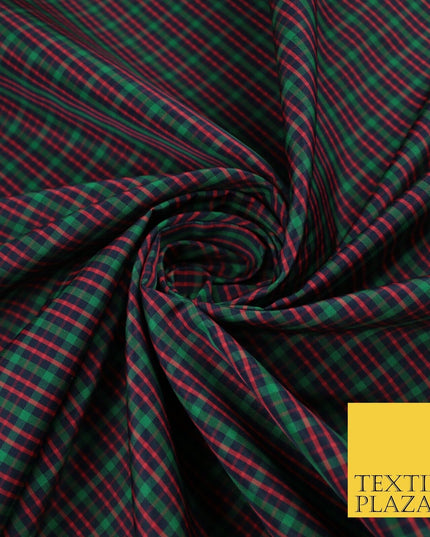 Red, Green and Blue Faux Silk Taffeta Check Tartan Dress Fabric 59" 10358