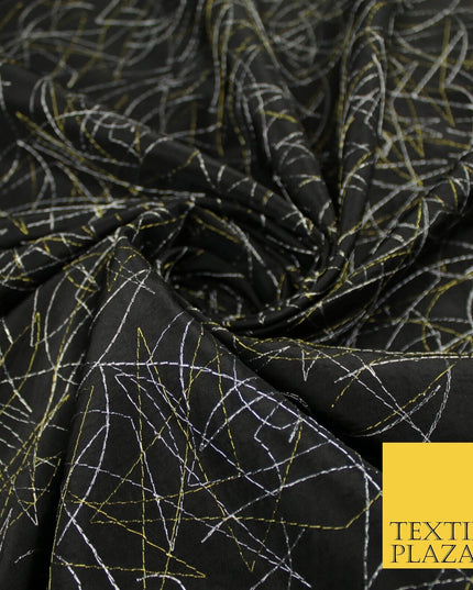 High Quality Black Artsy Fine Line Faux TAFFETA SILK Fabric Dress Craft 59"10360