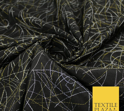 High Quality Black Artsy Fine Line Faux TAFFETA SILK Fabric Dress Craft 59"10360