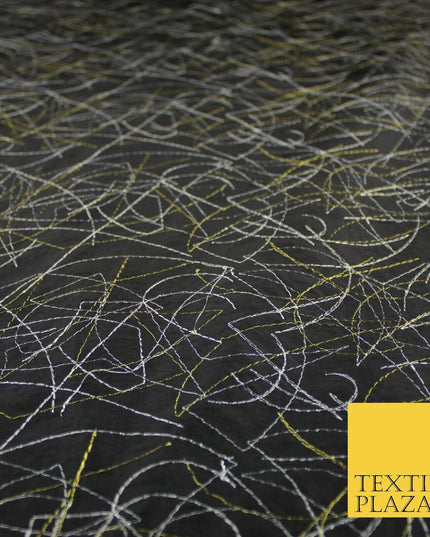 High Quality Black Artsy Fine Line Faux TAFFETA SILK Fabric Dress Craft 59"10360