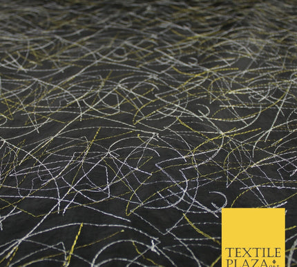 High Quality Black Artsy Fine Line Faux TAFFETA SILK Fabric Dress Craft 59"10360