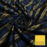 Blue, Black & Yellow Faux Silk Taffeta Check Tartan Dress Fabric 59" 10357