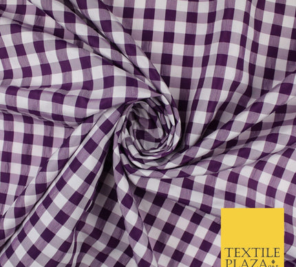 White & Purple Faux Silk Taffeta Check Tartan Dress Fabric 59" 10359
