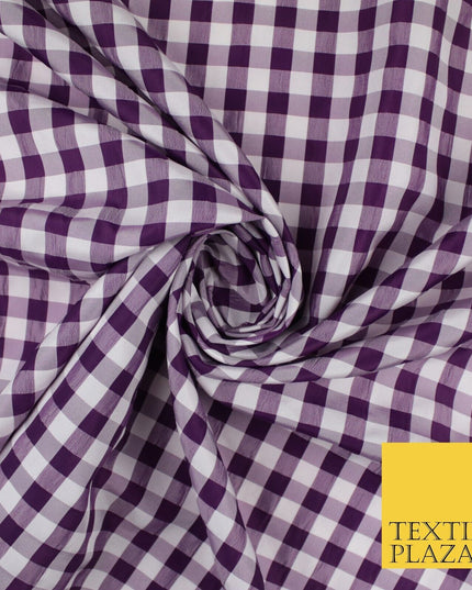 White & Purple Faux Silk Taffeta Check Tartan Dress Fabric 59" 10359