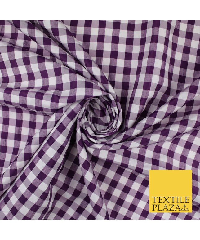 White & Purple Faux Silk Taffeta Check Tartan Dress Fabric 59" 10359