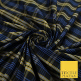Blue, Black & Yellow Faux Silk Taffeta Check Tartan Dress Fabric 59" 10357
