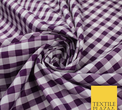 White & Purple Faux Silk Taffeta Check Tartan Dress Fabric 59" 10359