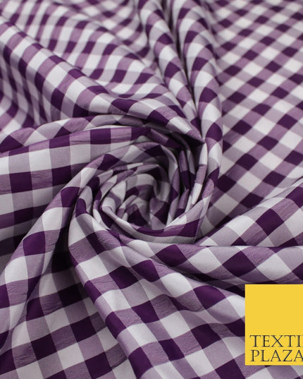 White & Purple Faux Silk Taffeta Check Tartan Dress Fabric 59" 10359