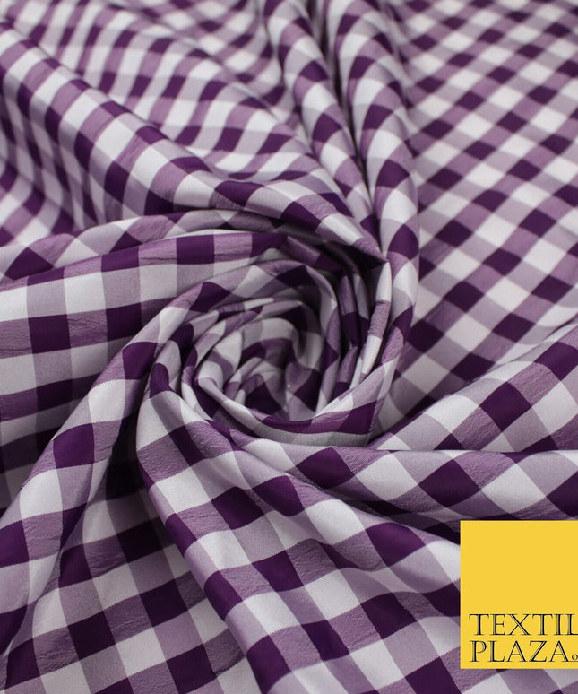 White & Purple Faux Silk Taffeta Check Tartan Dress Fabric 59" 10359