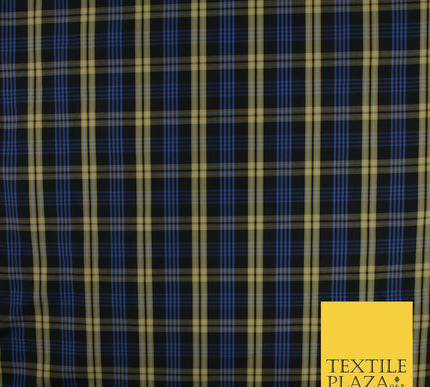 Blue, Black & Yellow Faux Silk Taffeta Check Tartan Dress Fabric 59" 10357