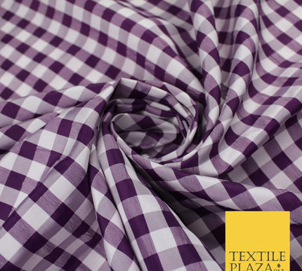 White & Purple Faux Silk Taffeta Check Tartan Dress Fabric 59" 10359