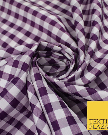 White & Purple Faux Silk Taffeta Check Tartan Dress Fabric 59" 10359