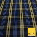 Blue, Black & Yellow Faux Silk Taffeta Check Tartan Dress Fabric 59" 10357