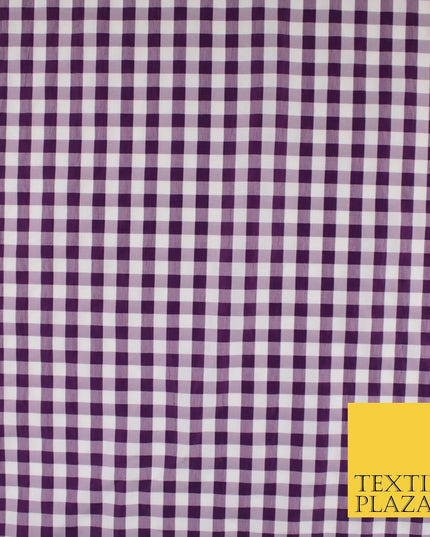 White & Purple Faux Silk Taffeta Check Tartan Dress Fabric 59" 10359