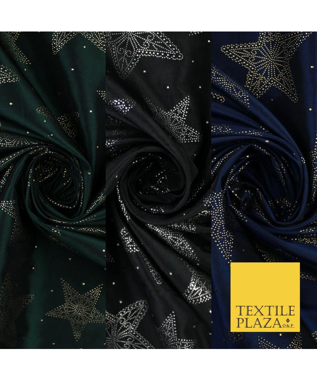 High Quality Printed Stars Faux Silk Taffeta Fabric Dressmaking 58" WIDE
