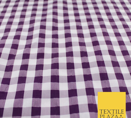White & Purple Faux Silk Taffeta Check Tartan Dress Fabric 59" 10359