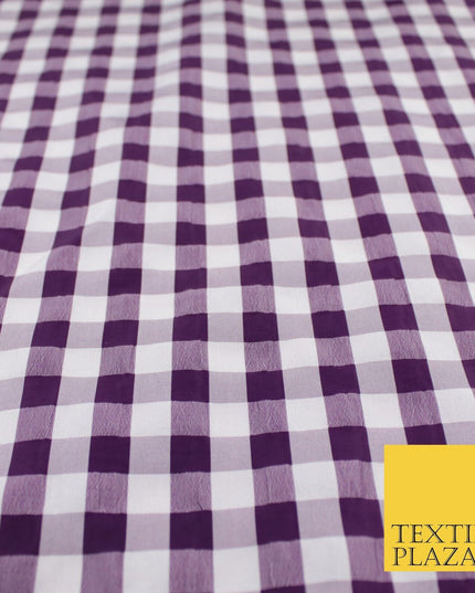 White & Purple Faux Silk Taffeta Check Tartan Dress Fabric 59" 10359
