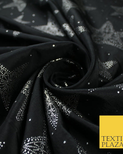 High Quality Printed Stars Faux Silk Taffeta Fabric Dressmaking 58" WIDE