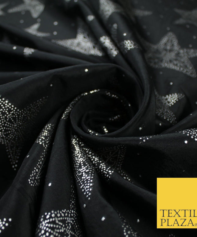 High Quality Printed Stars Faux Silk Taffeta Fabric Dressmaking 58" WIDE