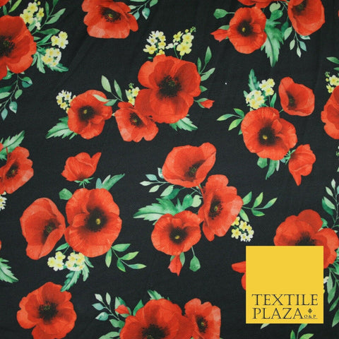 Black with red carnation floral print scuba crepe fabric stretch jersey 6359