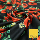 Black with red carnation floral print scuba crepe fabric stretch jersey 6359