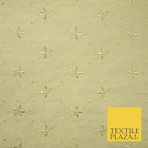 Luxury gold floral harlequin flower embroidered 100% pure silk fabric 44" 4515