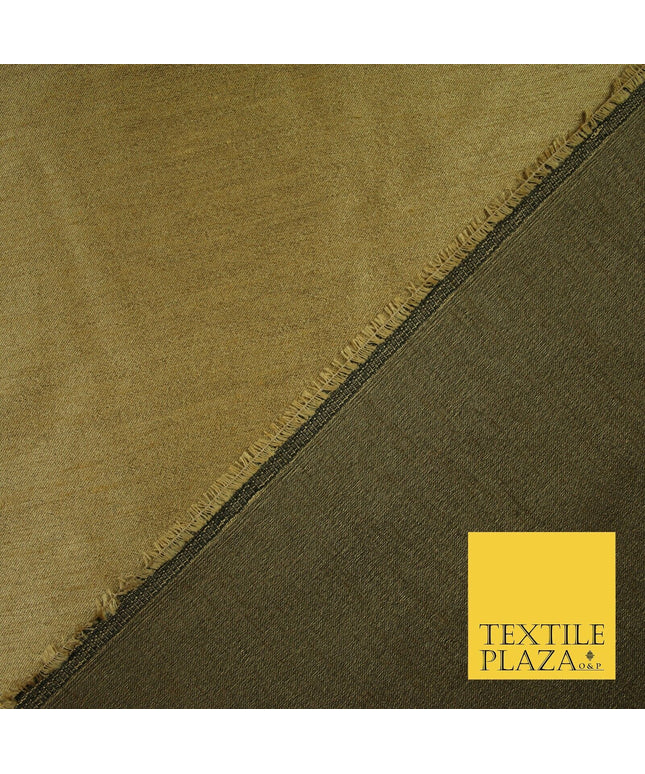ANTIQUE GOLD SHOT BLACK  Plain Dyed Faux Dupion Raw Silk Polyester Dress Fabric Material 6205