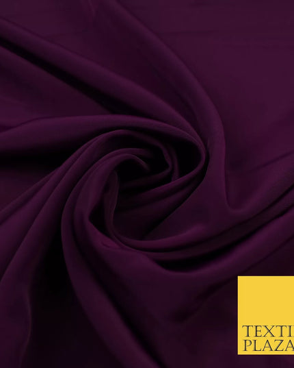 AUBERGINE PURPLE Plain Dyed Silky French Crepe de Chine Fabric Material Dress 44" 9040