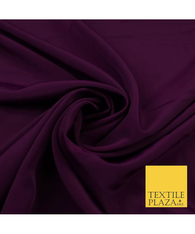 AUBERGINE PURPLE Plain Dyed Silky French Crepe de Chine Fabric Material Dress 44" 9040
