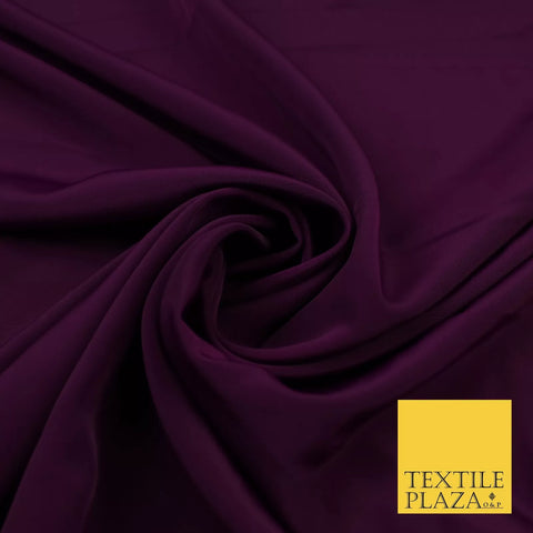 AUBERGINE PURPLE Plain Dyed Silky French Crepe de Chine Fabric Material Dress 44" 9040